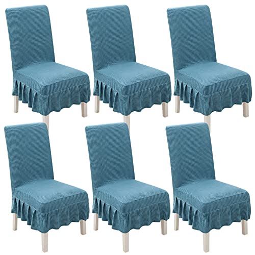 Stretch-Esszimmerstuhlhussen, 2er-/4er-/6er-Set, gerüschte Schonbezüge for Parson-Stühle, for Hochzeiten, Partys und als Heimdekoration(West Lake Blue,6pack) von PYSyansu