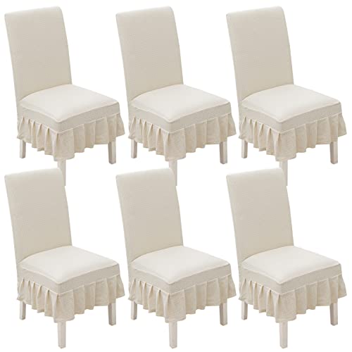 Stretch-Esszimmerstuhlhussen, 2er-/4er-/6er-Set, gerüschte Schonbezüge for Parson-Stühle, for Hochzeiten, Partys und als Heimdekoration(White,6pack) von PYSyansu