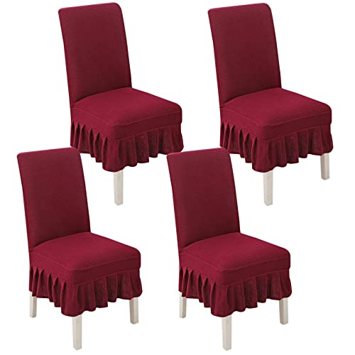 Stretch-Esszimmerstuhlhussen, 2er-/4er-/6er-Set, gerüschte Schonbezüge for Parson-Stühle, for Hochzeiten, Partys und als Heimdekoration(Wine Red,4pack) von PYSyansu