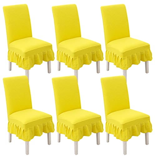 Stretch-Esszimmerstuhlhussen, 2er-/4er-/6er-Set, gerüschte Schonbezüge for Parson-Stühle, for Hochzeiten, Partys und als Heimdekoration(Yellow,6pack) von PYSyansu