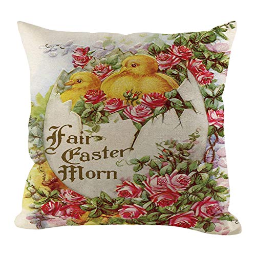 PYUIYY Ostern Kissenbezug Vintage Tiermotiv mit Eiern Osterhase Leinen Dekorative Dekokissen Kissenhüllen Home Decoration Wurfkissen Sofakissen Kopfkissenbezug Überwurfkissenbezug 45x45(D1,45x45) von PYUIYY