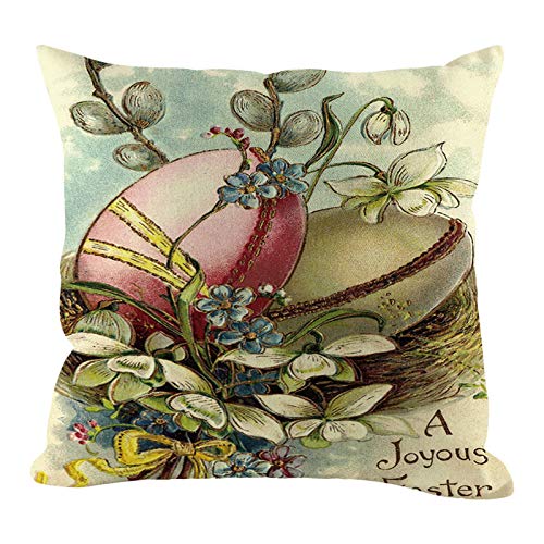 PYUIYY Ostern Kissenbezug Vintage Tiermotiv mit Eiern Osterhase Leinen Dekorative Dekokissen Kissenhüllen Home Decoration Wurfkissen Sofakissen Kopfkissenbezug Überwurfkissenbezug 45x45(D2,45x45) von PYUIYY