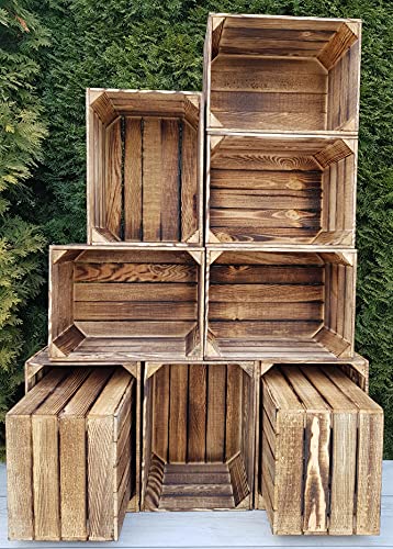 PYXIDAS Geflammte Natürlich Holzkisten im Sätzen, Satz Apfelkisten, Obstkisten, Maße 39x29x24 cm, mittlere Größe, können als Aufbewahrung, Organisation und Wohnkultur verwendet werden (Geflammte, 10) von PYXIDAS