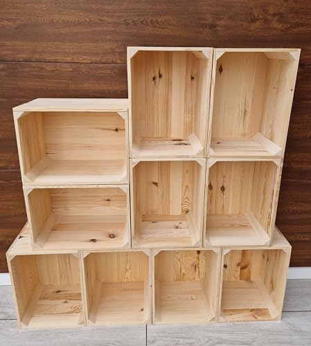 PYXIDAS Geflammte Natürlich Holzkisten im Sätzen, Satz Apfelkisten, Obstkisten, Maße 39x29x24 cm, mittlere Größe, können als Aufbewahrung, Organisation und Wohnkultur verwendet werden (Natürlich, 10) von PYXIDAS