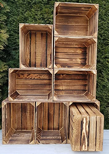 PYXIDAS Geflammte Natürlich Holzkisten im Sätzen, Satz Apfelkisten, Obstkisten, Maße 39x29x24 cm, mittlere Größe, können als Aufbewahrung, Organisation und Wohnkultur verwendet werden (Geflammte, 9) von PYXIDAS