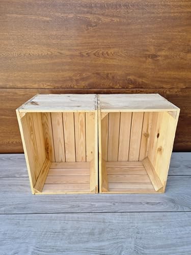 PYXIDAS Geflammte Natürlich Holzkisten im Sätzen, Satz Apfelkisten, Obstkisten, Maße 39x29x24 cm, mittlere Größe, können als Aufbewahrung, Organisation und Wohnkultur verwendet werden (Natürlich, 2) von PYXIDAS