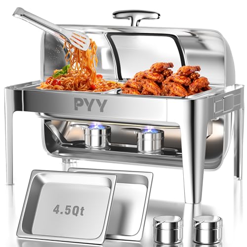 PYY Roll Top Chafing Dish Buffet Set, 9 QT Edelstahl Chafing Server Set für Catering kommerzielle Chafers Buffet Wärmer für Partys, Hochzeiten, Bankett, Events (2 halbe Größe) von PYY