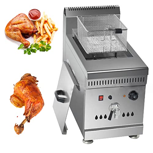 Gas-Fritteuse Arbeitsplatten-Profi-Fritteuse mit Großem Fassungsvermögen, Propangas Gastro Friteuse Tiegelfritteuse mit Öl Edelstahl Fritöse für Pommes Frites,Single von PYapron