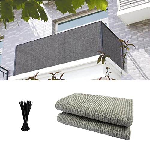 PVC Balkon Sichtschutz Ohne Bohren, mit Ösen und Kabelbinder, Balkonabdeckung Balkonverkleidung Blickdichte Wind- und UV-Schutz, 100% Polyester, für Balkongeländer, Terrasse,Mixed Grey,0.75x4m von PYapron