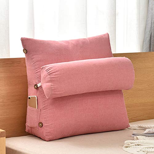 PYapron Lesekissen, Rückenkissen Bett/Sofa Mit Abnehmbarer Nackenrolle Und Seitentasche, Rückenstützkissen Mit Nackenkissen, Bezug Waschbar, Lesekissen, Bücherkissen,Rosa von PYapron