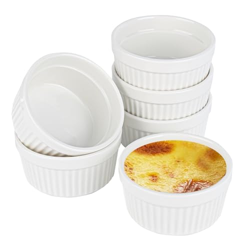 PYserne 9 cm Creme Bbrulee Schälchen, 6 Stück Souffle Förmchen aus Porzellan 200ml Mini Auflaufformen zum Klein Backen Auflaufform für Creme Muffins Dessert für Backen Anrichten von PYserne