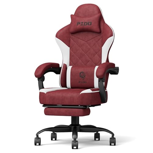PZDO Gamer Stuhl Ergonomischer Gaming Stuhl mit Fußstütze, Gaming Sessel, Gepolstert Gaming Chair mit Kopfstütze, Racing Stuhl mit Lordosenstütze, Geschenk, Teenager, Erwachsene(Rot) von PZDO