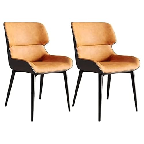 2er-Set Esszimmerstühle, gepolstert, PU-Leder, Moderne Küchenstühle mit Beinen aus Carbonstahl, Esszimmerstuhl, ergonomischer Diner-Stuhl(Orange) von PZEOB