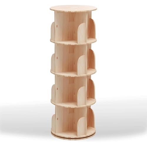 PZEOB 2/3/4/5/6 Tier -Buchregal 360 ° rotierende Massive Holzbuchhandlung mit Schalldämpfer KOSTENLOSE rotierende Bücherregal -Turm -Spar -Bücherregal von PZEOB