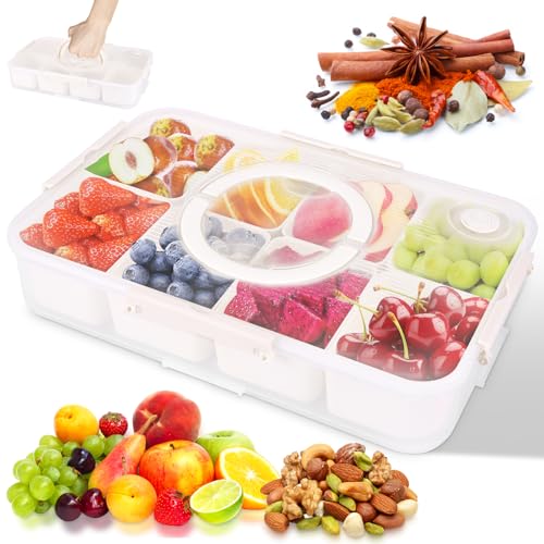 PZJFH 1 Stück Snackbox, 8-Geteilte Aufbewahrungsbox Mit Timer Und Rutschfestem Boden, Servierplatte Mit Deckel, Herausnehmbare Behälter Für Picknick & Küche,33,8×21,2×6,2 Cm von PZJFH