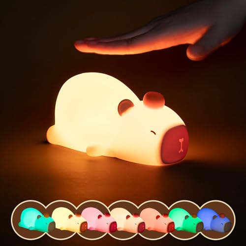 PZJFH Capybara Lampe, Capybara Nachtlicht Kinder 7 Farben süßes Tier Weiche Silikon LED Lampe mit Dimmbar und Timer, Tragbares Wiederaufladbares Nachtlicht Kinder mit Touch-Steuerung für Schlafzimmer von PZJFH