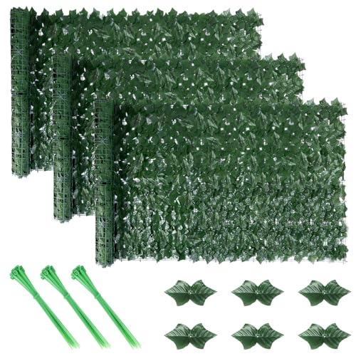PZJFH Efeu Sichtschutz Zaun,100x300cm Balkon Sichtschutz, Künstliche Hecke Sichtschutz Garten,Sichtschutz Efeu,Hecke Zaun,UV-Beständig，Geeignet Zur Garten- und Balkondekoration(3PCS) von PZJFH