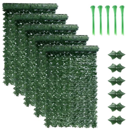 PZJFH Efeu Sichtschutz Zaun,100x300cm Balkon Sichtschutz, Künstliche Hecke Sichtschutz Garten,Sichtschutz Efeu,Hecke Zaun,UV-Beständig，Geeignet Zur Garten- und Balkondekoration(5PCS) von PZJFH
