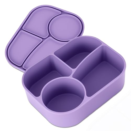 PZJFH Lunchbox 4 Fächer, Lila Auslaufsichere Bento Box, Mikrowellengeeignete Wiederverwendbare Brotdose, Geeignet Für Studenten Und Erwachsene, 20,5 * 15,5 * 5,4 cm von PZJFH
