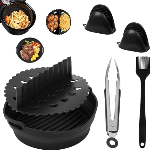 Silikonform Heißluftfritteuse Zubehör, 6-teiliges wiederverwendbares Airfryer Zubehör, Airfryer Silikonform mit Spießen, Ölbürste, Anti-Verbrühungs-Clip für 8,5 Zoll Air Fryer von PZJFH