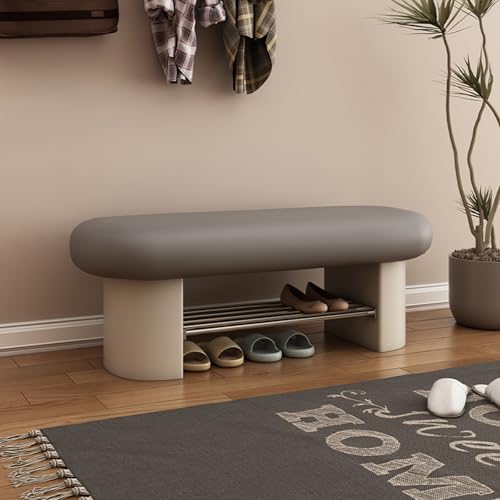 Bank zur Schuhaufbewahrung Ottoman Schuhaufbewahrung, Sitzbank zur Aufbewahrung am Ende des Bettes, mehrfarbig, mehrere Größen (Grau Weiß, 120 cm) von PZOFERLIN