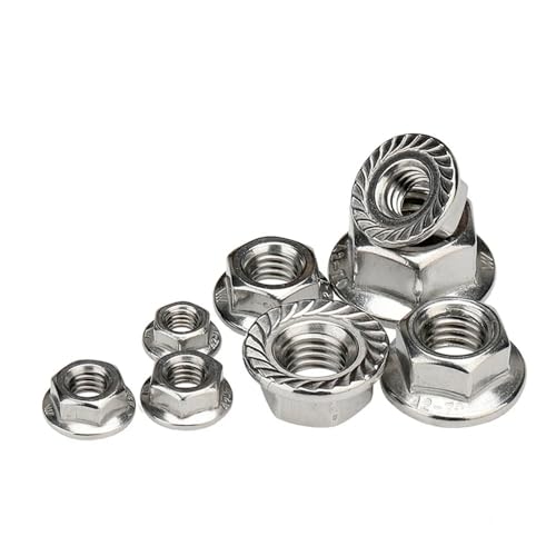 Flanschmuttern, Sechskantmuttern 10 Stück Sechskantflanschmuttern metrisch mehrere Größen 304 Edelstahl Silber(M8) von PZOFERLIN