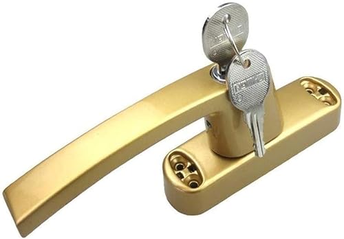 PZOFERLIN Aluminium-Fenstergriffe Door and window handles, alloy electroplated and polished with key linkage handle locks(Gold,Fork length 27 mm) von PZOFERLIN