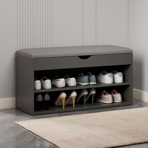 PZOFERLIN Bank zur Schuhaufbewahrung Schuhaufbewahrung Bank Organizer Eingangsbereich Rack Lift Top Box Flur Multicolor Mehrere Größen(Grey,80cm) von PZOFERLIN