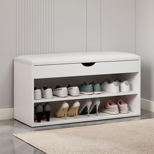 PZOFERLIN Bank zur Schuhaufbewahrung Schuhaufbewahrung Bank Organizer Eingangsbereich Rack Lift Top Box Flur Multicolor Mehrere Größen(White,70cm) von PZOFERLIN