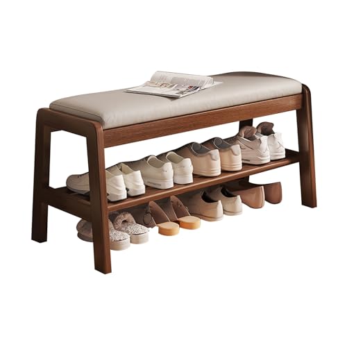 PZOFERLIN Bank zur Schuhaufbewahrung Schuhbank aus Holz mit 2 Ablageflächen und Kissen in dunklen und Hellen Farben, 55–100 cm(Dark Color,100cm) von PZOFERLIN