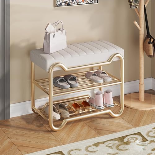 PZOFERLIN Bank zur Schuhaufbewahrung Schuhbank for den Eingangsbereich, Aufbewahrungs-Organizer mit Kissen, mehrere Größen, Rosa, Gold, Rosa, Weiß(Pink Gold Frame,60 * 35 * 50cm) von PZOFERLIN