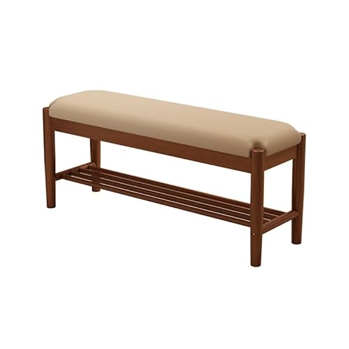 PZOFERLIN Bank zur Schuhaufbewahrung Schuhbank mit Zapfenverbindung, Massivholz, 2 Ebenen, mit gepolsterter Sitzfläche, Mehrfarbig, mehrere Größen(Dark Color,100cm) von PZOFERLIN