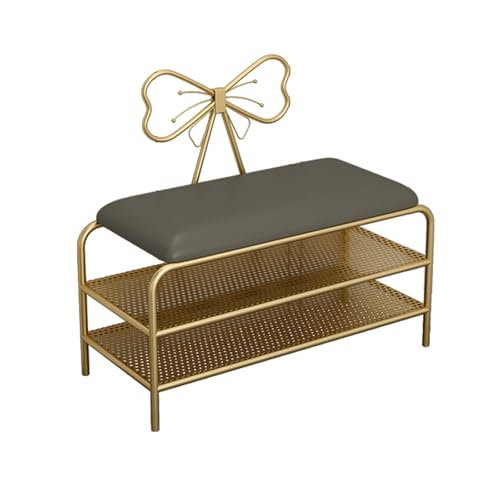 PZOFERLIN Bank zur Schuhaufbewahrung Schuhregalbank mit 2 Ebenen aus Metallgeflecht mit gepolsterter Sitzfläche, Mehrfarbig, mehrere Größen(Grey,80cm) von PZOFERLIN