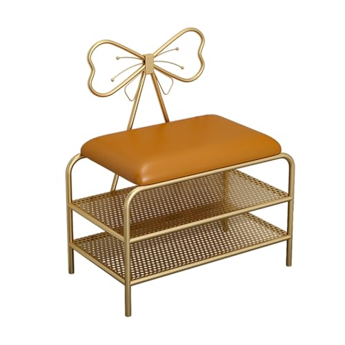 PZOFERLIN Bank zur Schuhaufbewahrung Schuhregalbank mit 2 Ebenen aus Metallgeflecht mit gepolsterter Sitzfläche, Mehrfarbig, mehrere Größen(Orange,60cm) von PZOFERLIN