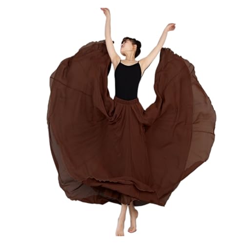 PZOFERLIN Chiffon Swing-Rock Damen Chiffon Gypsy Ballett Bauchtanz Swing Rock 360/540/720 Grad 80-100cm Multicolor(Coffee,540 Degrees 95cm) von PZOFERLIN