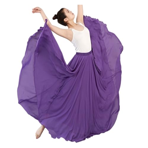 PZOFERLIN Chiffon Swing-Rock Damen Chiffon Gypsy Ballett Bauchtanz Swing Rock 360/540/720 Grad 80-100cm Multicolor(Deep Purple,720 Degrees 90cm) von PZOFERLIN