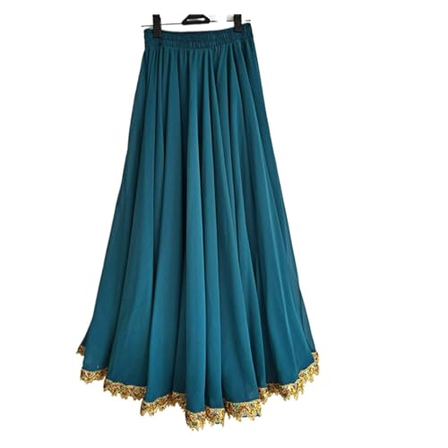 PZOFERLIN Chiffon Swing-Rock Damen Chiffon Swing Rock Bauchtanz Gypsy 720 Grad lang Mehrfarbig mehrere Größen(Peacock Blue,XS Length 80cm) von PZOFERLIN