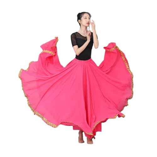 PZOFERLIN Chiffon Swing-Rock Damen Chiffon Swing Rock Bauchtanz Gypsy 720 Grad lang Mehrfarbig mehrere Größen(Rose Red,S Length 85cm) von PZOFERLIN