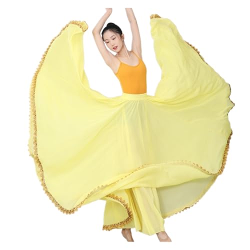PZOFERLIN Chiffon Swing-Rock Damen Chiffon Swing Rock Bauchtanz Gypsy 720 Grad lang Mehrfarbig mehrere Größen(Yellow,XS Length 80cm) von PZOFERLIN