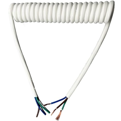 Spiralförmiges Kabel mit Teleskopvorrichtung 3-poliges 13AWG-Strom-Spiralkabel for Einziehen, 2,5 mm², Weiß(Stretch 8 M) von PZOFERLIN