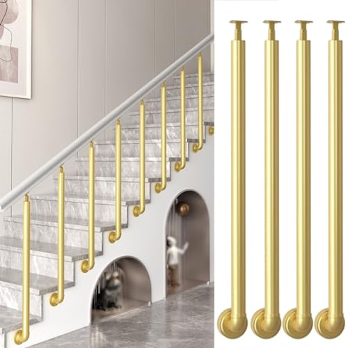 Treppe Geländerpfosten 4er-Pack runder Geländerspindelpfosten mit verstellbarer Halterung, Eisengeländersäule(Gold,Height-65cm/25.5in) von PZOFERLIN