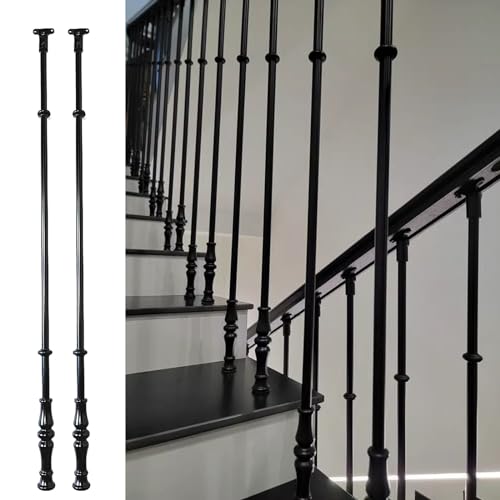 Treppe Geländerpfosten Verstellbare Zaunpfostenspindel aus Eisen mit Montagesatz, Höhe 65-95cm(2 Pack,H90cm/35.4in) von PZOFERLIN