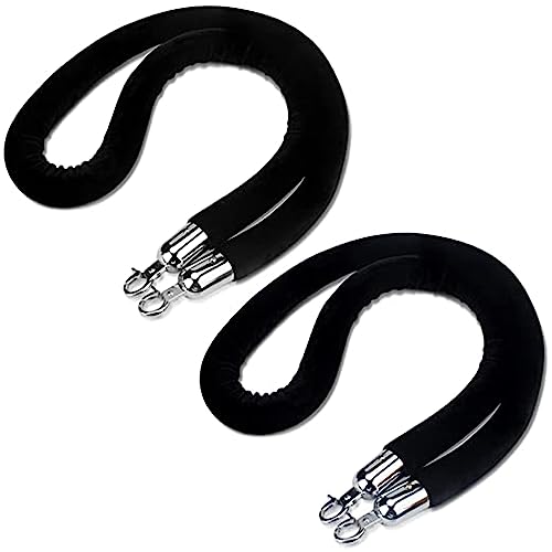 Warteschlangen-Seilbarrieren 2er-Pack Absperrseile mit silbernen Haken, schwarz, mehrere Größen(6Ft/185Cm) von PZOFERLIN