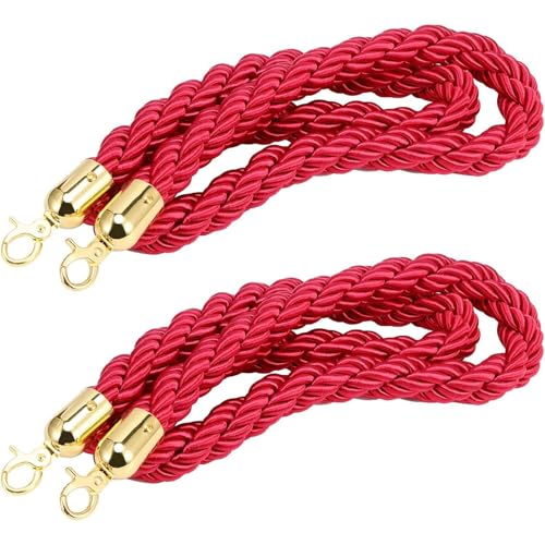Warteschlangen-Seilbarrieren Absperrseil aus Hanf mit polierten Haken, 2 Stück, Rot, mehrere Größen(2Ft/60Cm) von PZOFERLIN