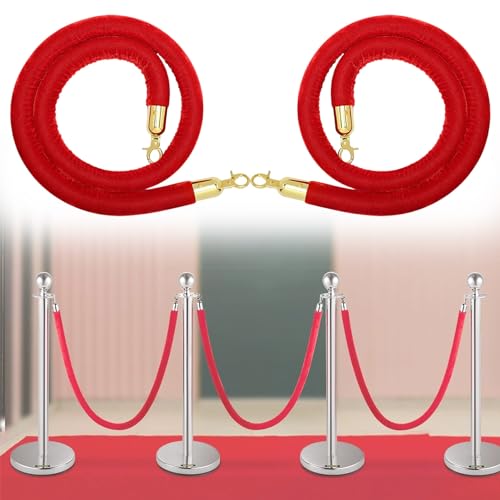 Warteschlangen-Seilbarrieren Stanchion Crowd Control Rope 2er-Pack Rot 0,6–3,0m 3,2cm Durchmesser mit Verschluss(D Hook,1.5M) von PZOFERLIN