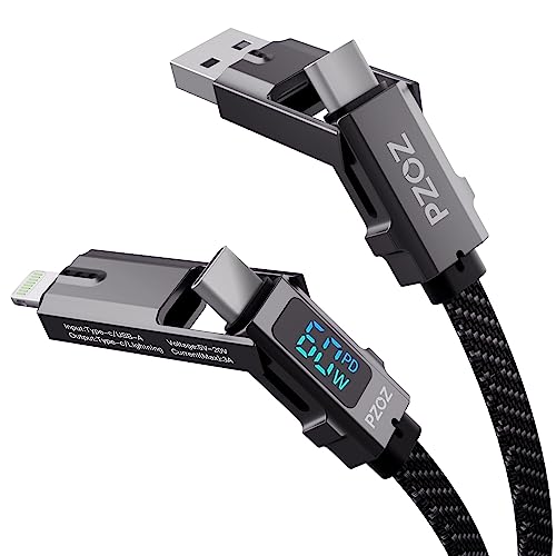 pzoz 4-in-1 LED Kabel USB C auf USB C Schnellladekabel Multi Fast Charge-Kabel Typ C Nylon geflochten Lade-Kombo Lightning/Typ C/USB A Anschlüsse für iPhone 16 15 14 13 12 Pro Max iPad Samsung (60 W, von PZOZ