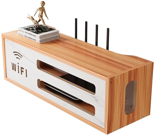 PZPIUGY Router aufbewahrungsbox, Wand WLAN Router Regal, Schwebende Regale, Kabel Organizer Wandbehänge TV Kabel Verstecken Box, TV Set-Top-Rack(Cherry Wood) von PZPIUGY