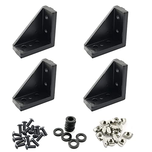 PZRT 4Sets 2040 Eckverschraubungswinkel Aluminium 20 x 40 L Verbindungshalterung Befestigung Befestigung Verbinder mit Inbusschrauben und T-Mutter für 2020 Serie Extrusion Aluminiumprofil schwarz von PZRT