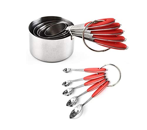 PZiXuaner Messbecher-Set, 10er Set, Rot, Küchenzubehör, Messbecher und Messlöffel, Edelstahl, 1 Tasse, 5 Stück, 3177968031 von PZiXuaner