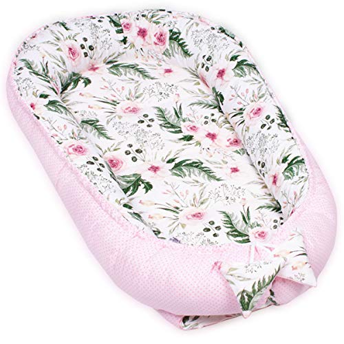 PaLulli Kuschelnest 2-seitig Babynest Babynestchen Baby Nest Nestchen Reisebett Wickelauflage Kuschelbett, Kokon Kokon für Babybett - Babys und Säuglinge, 100% Baumwolle Oeko TEX (Rosa Feder) von PaLulli